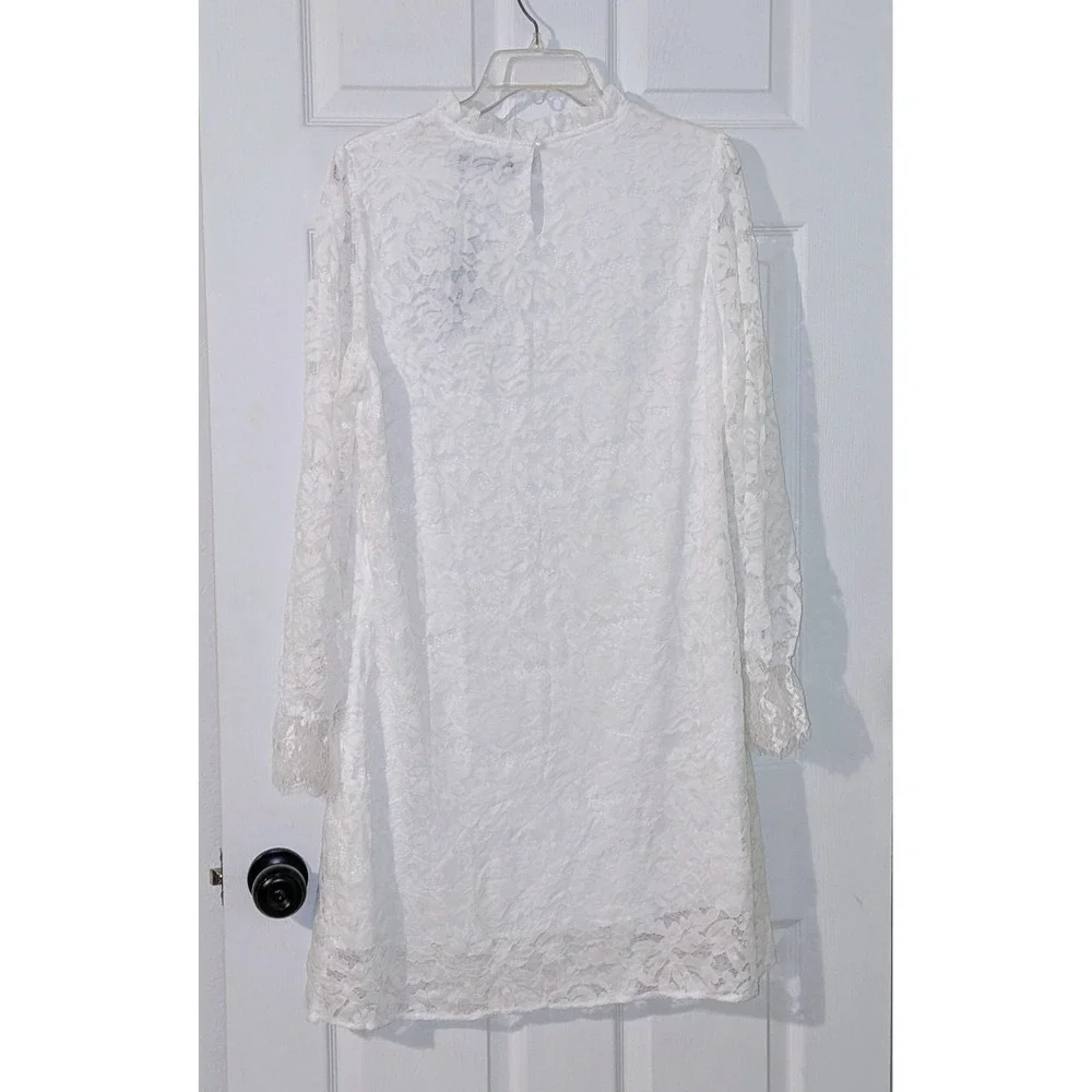 Allegra K White Lace Mock Neck Long Sleeve Mini Dress Women's Size L NWT NO BELT - Picture 4 of 11